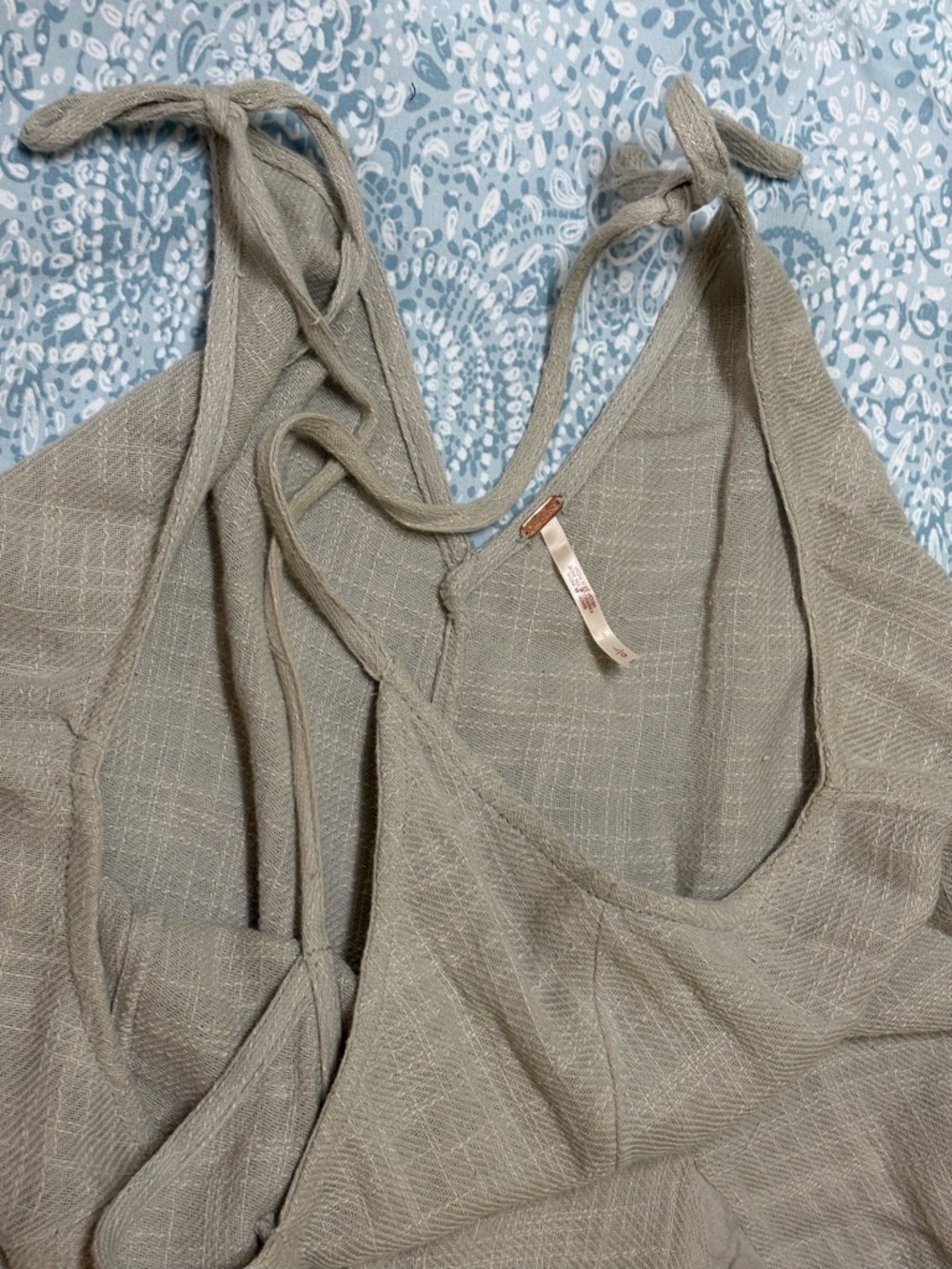 Free People Cream Linen-Texture Drawstring Hem Jumpsuit - Picture 10 of 16
